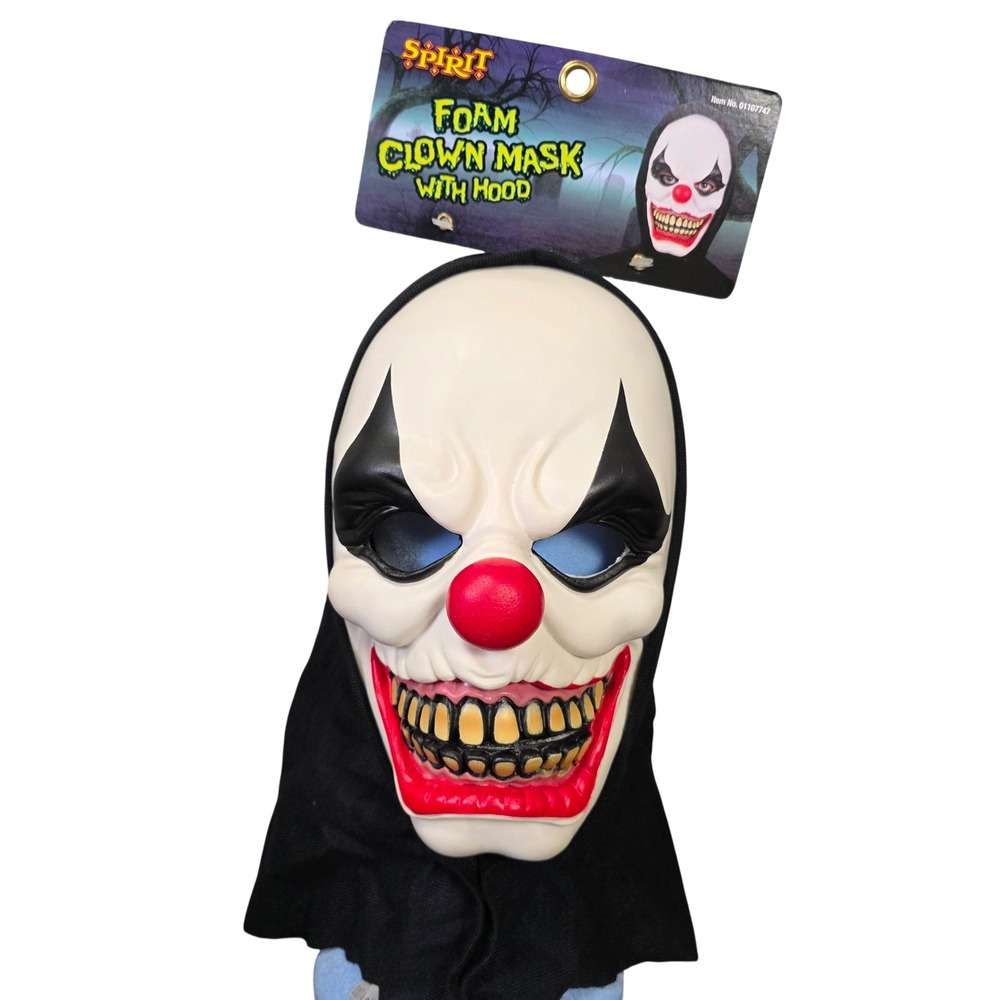 Spirit Halloween Foam Clown Mask with Hood Adult OS Horror Creepy Haunted Dark